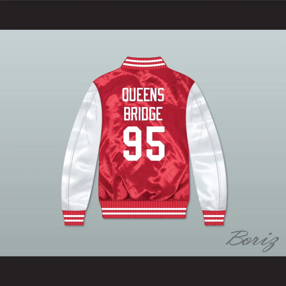 Hennessy Queens Bridge 95 Red/ White Varsity Letterman Satin Bomber Jacket