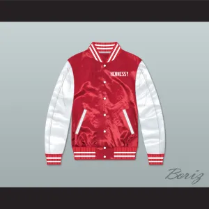 Hennessy Queens Bridge 95 Red/ White Varsity Letterman Satin Bomber Jacket