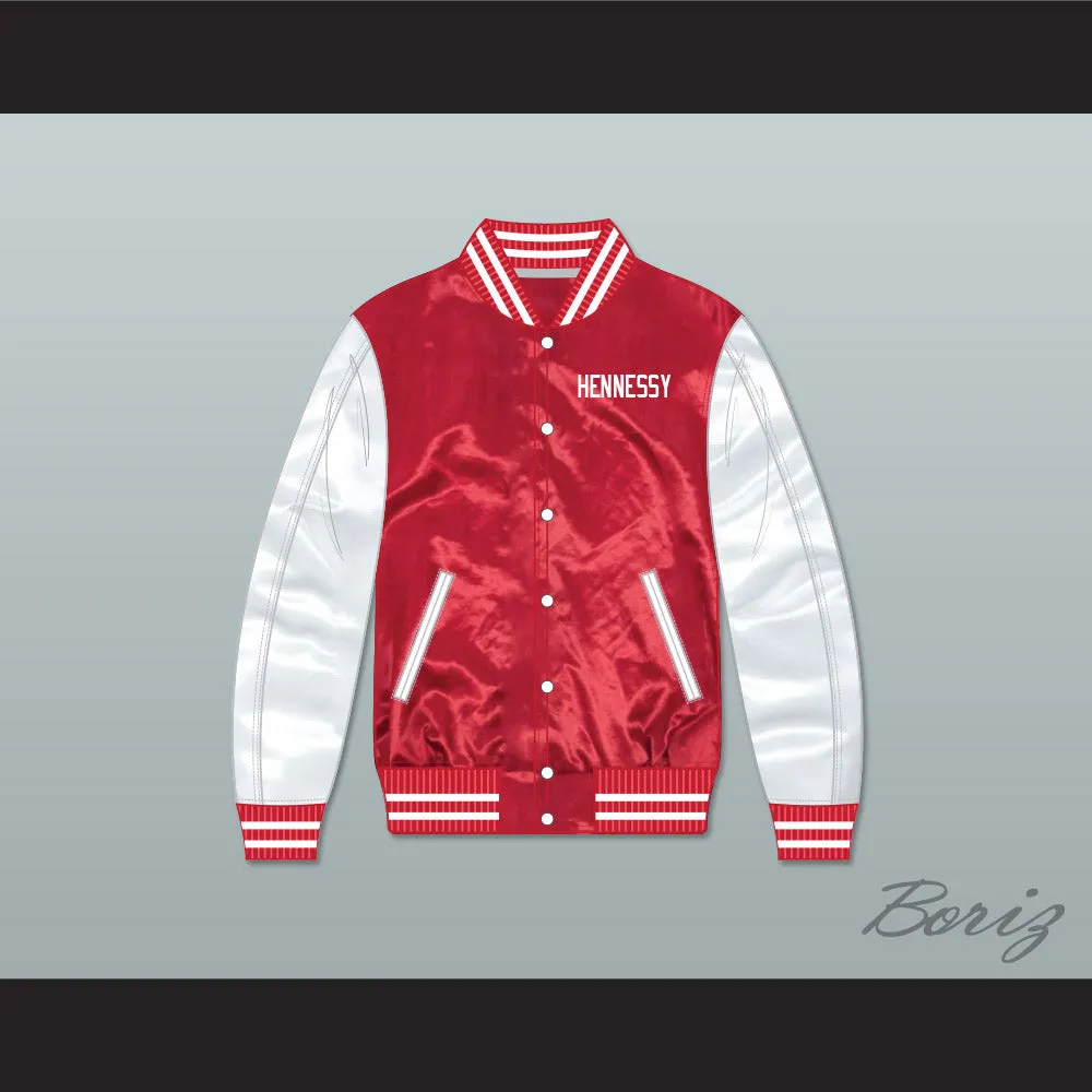 Hennessy Queens Bridge 95 Red/ White Varsity Letterman Satin Bomber Jacket