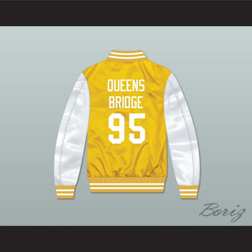 Hennessy Queens Bridge 95 Yellow/ White Varsity Letterman Satin Bomber Jacket