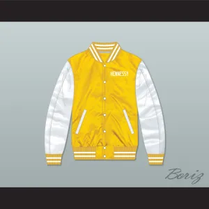 Hennessy Queens Bridge 95 Yellow/ White Varsity Letterman Satin Bomber Jacket
