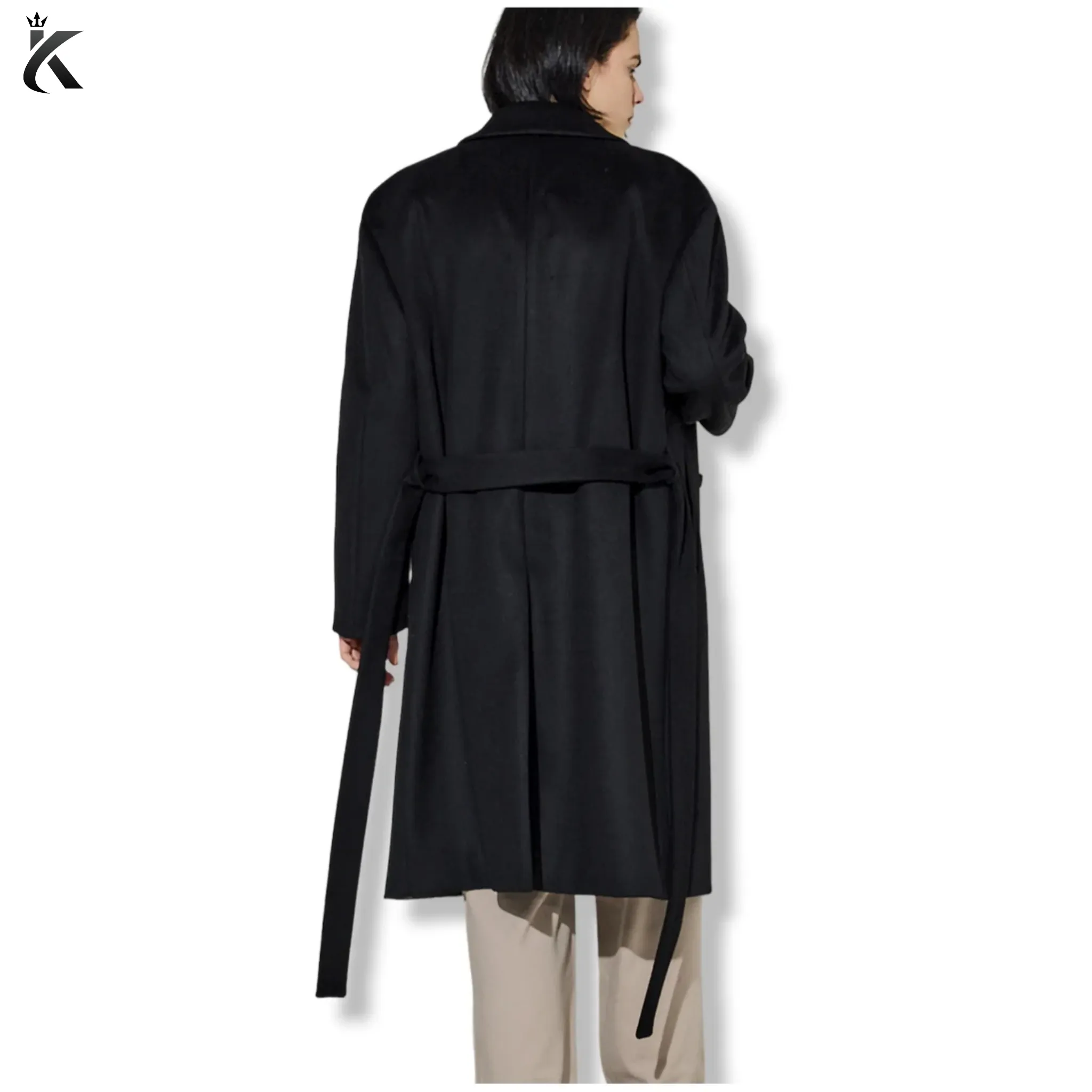 High Quality Fabric Men Single-Breasted Belted Cashmere Mac Balmacaan Long Coat - Men's Trench Coat