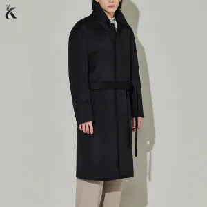 High Quality Fabric Men Single-Breasted Belted Cashmere Mac Balmacaan Long Coat - Men's Trench Coat
