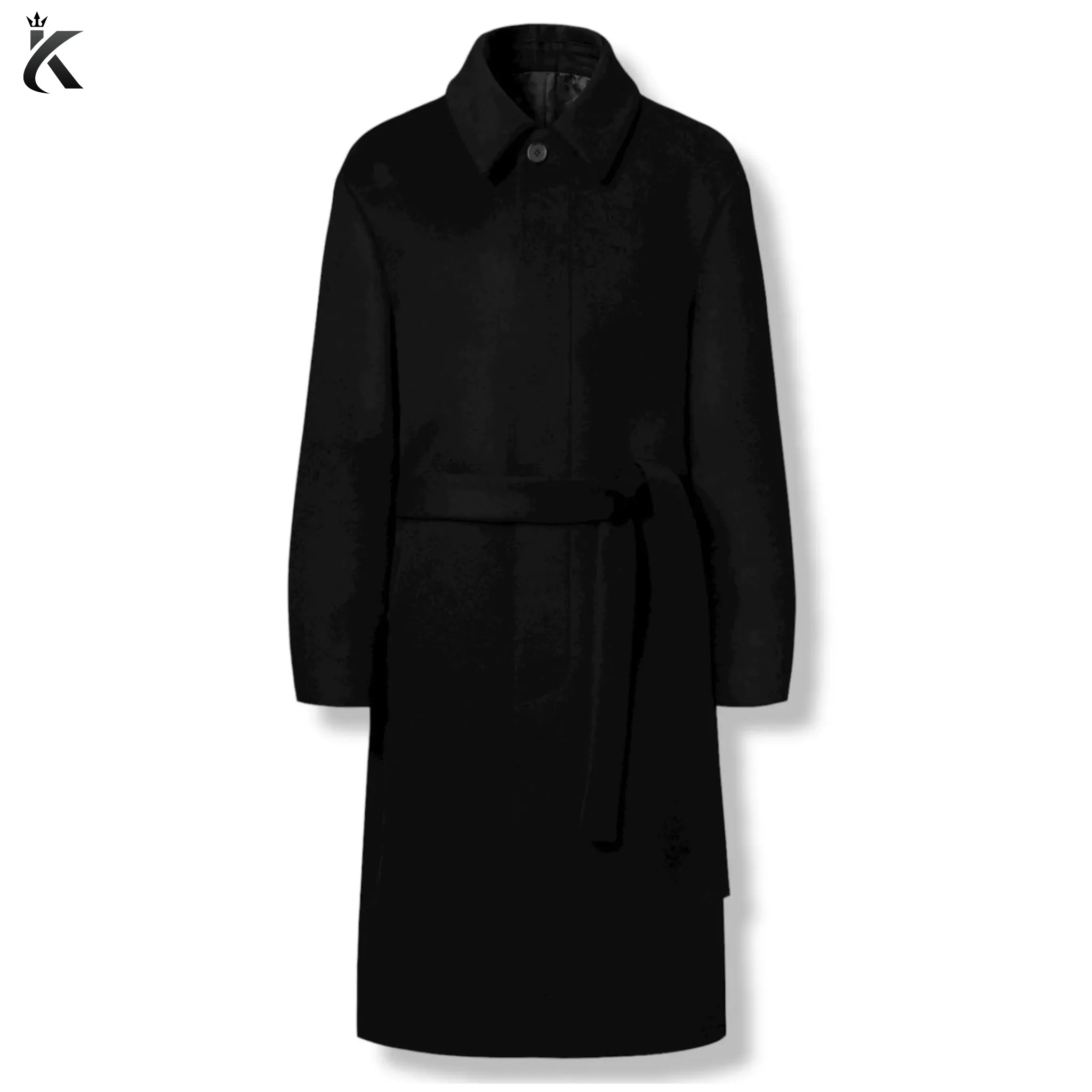 High Quality Fabric Men Single-Breasted Belted Cashmere Mac Balmacaan Long Coat - Men's Trench Coat