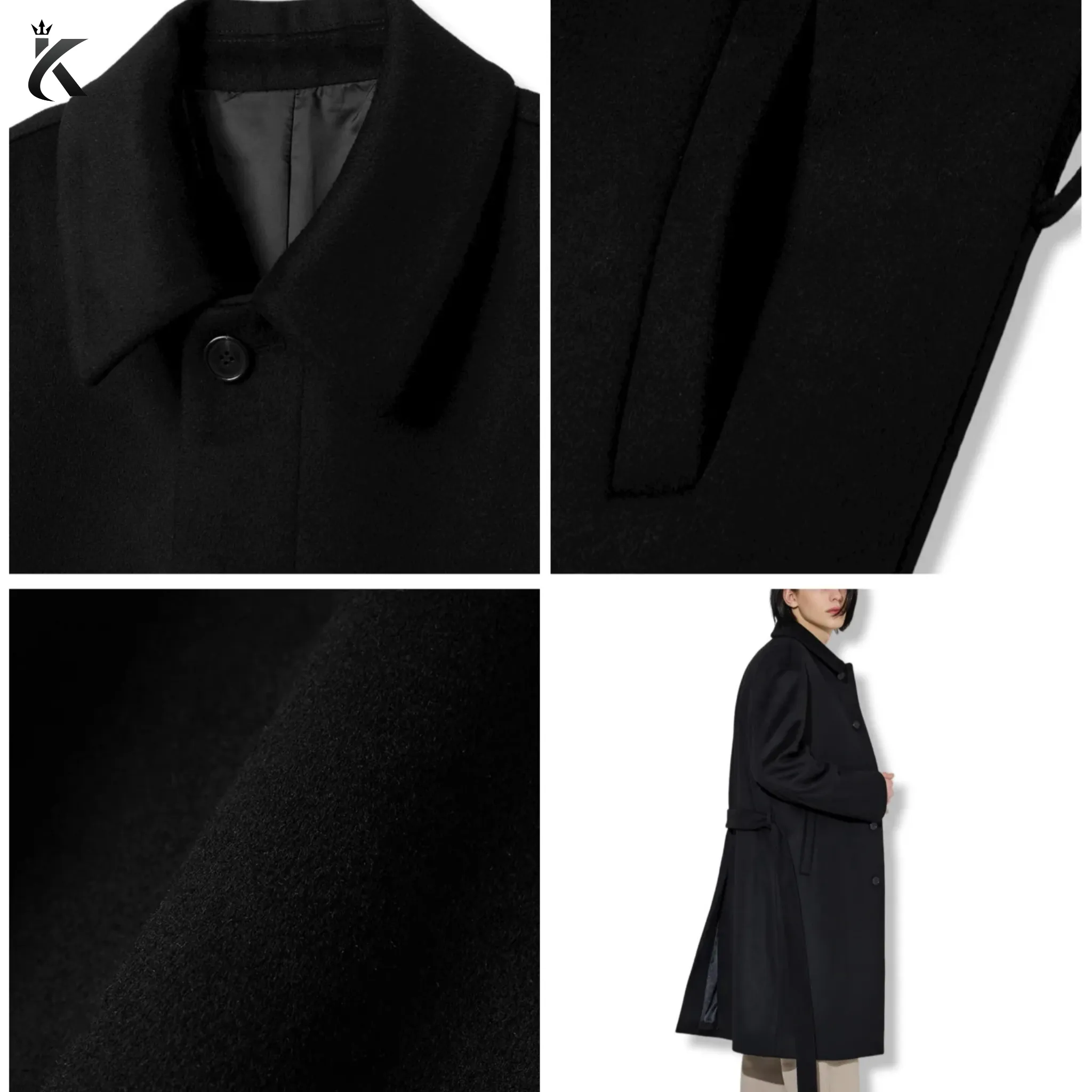 High Quality Fabric Men Single-Breasted Belted Cashmere Mac Balmacaan Long Coat - Men's Trench Coat