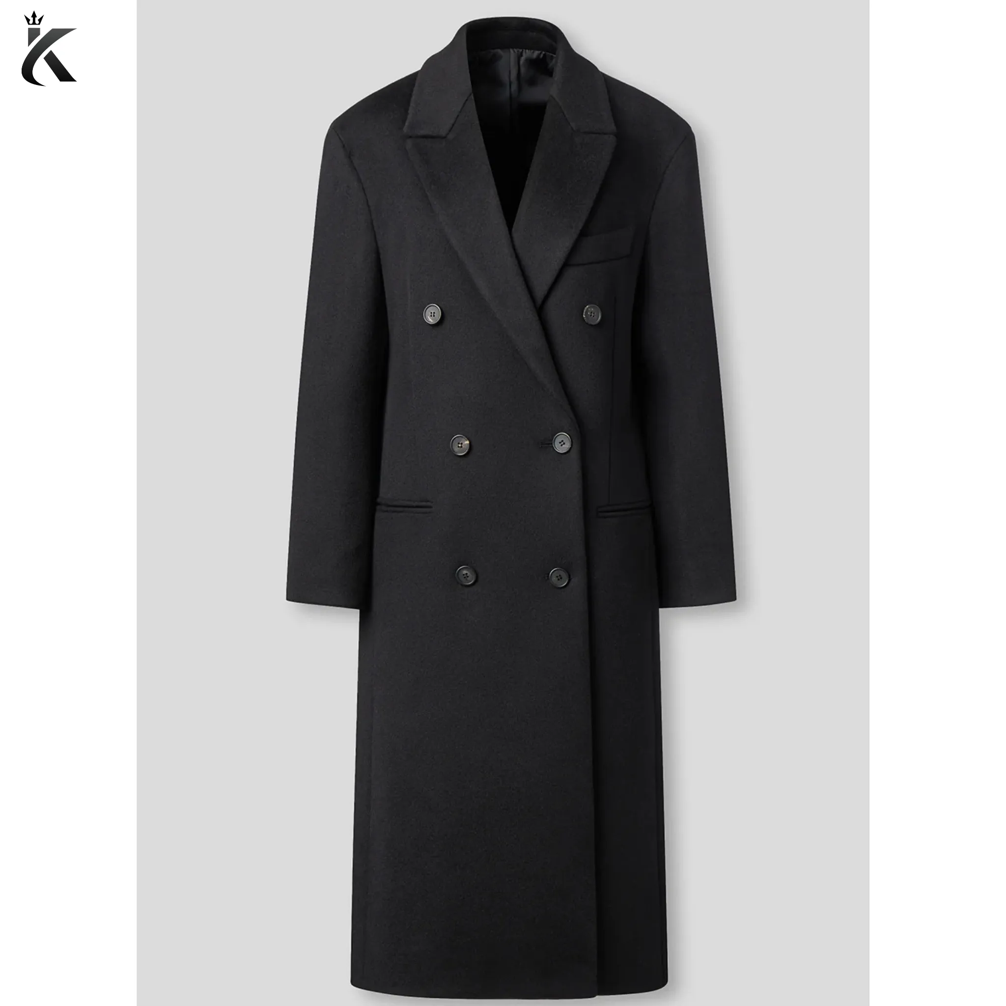 High Quality Fabric Women's Notch Lapel Double Breasted Long Wool Cashmere Blend  Overcoat - Women's Trench Coat