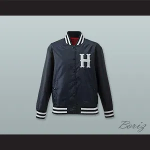 Hiroshima Toyo Carp Navy Blue Varsity Letterman Satin Bomber Jacket
