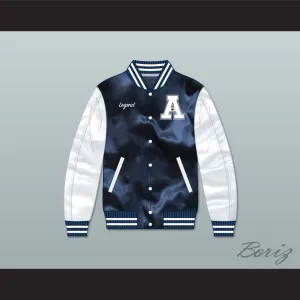 Hometown Legend Navy Blue/ White Varsity Letterman Satin Bomber Jacket