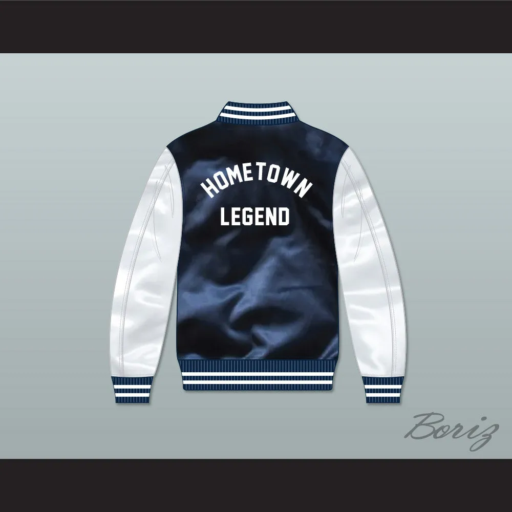 Hometown Legend Navy Blue/ White Varsity Letterman Satin Bomber Jacket