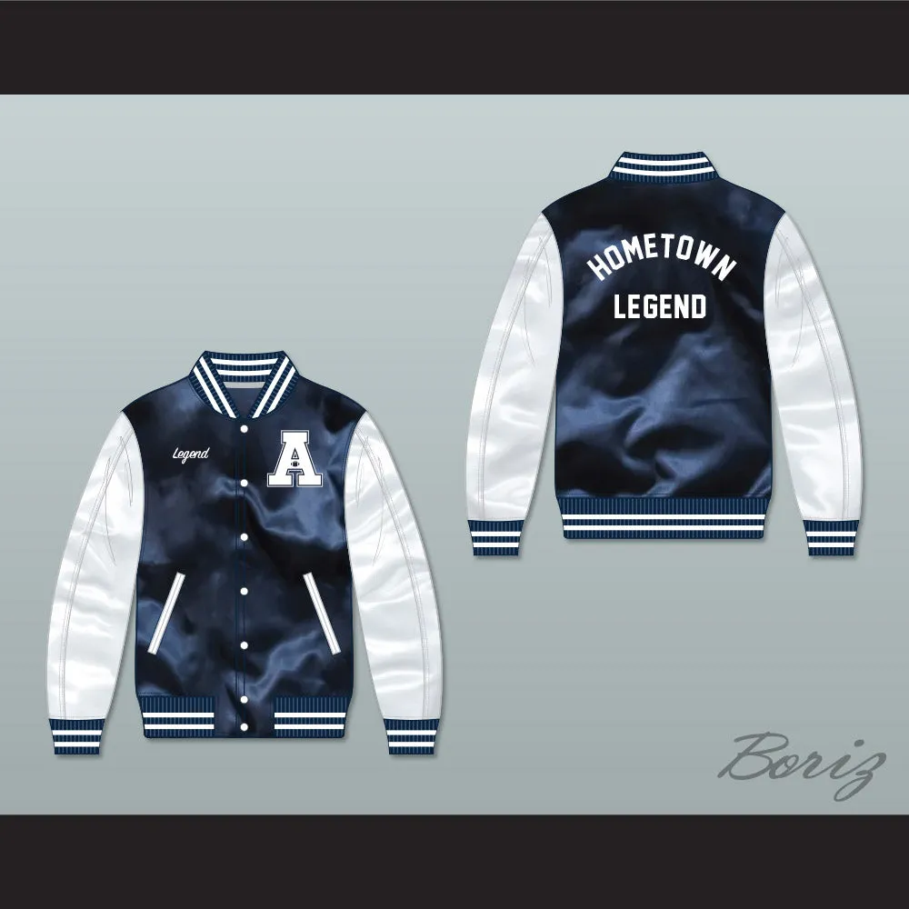 Hometown Legend Navy Blue/ White Varsity Letterman Satin Bomber Jacket