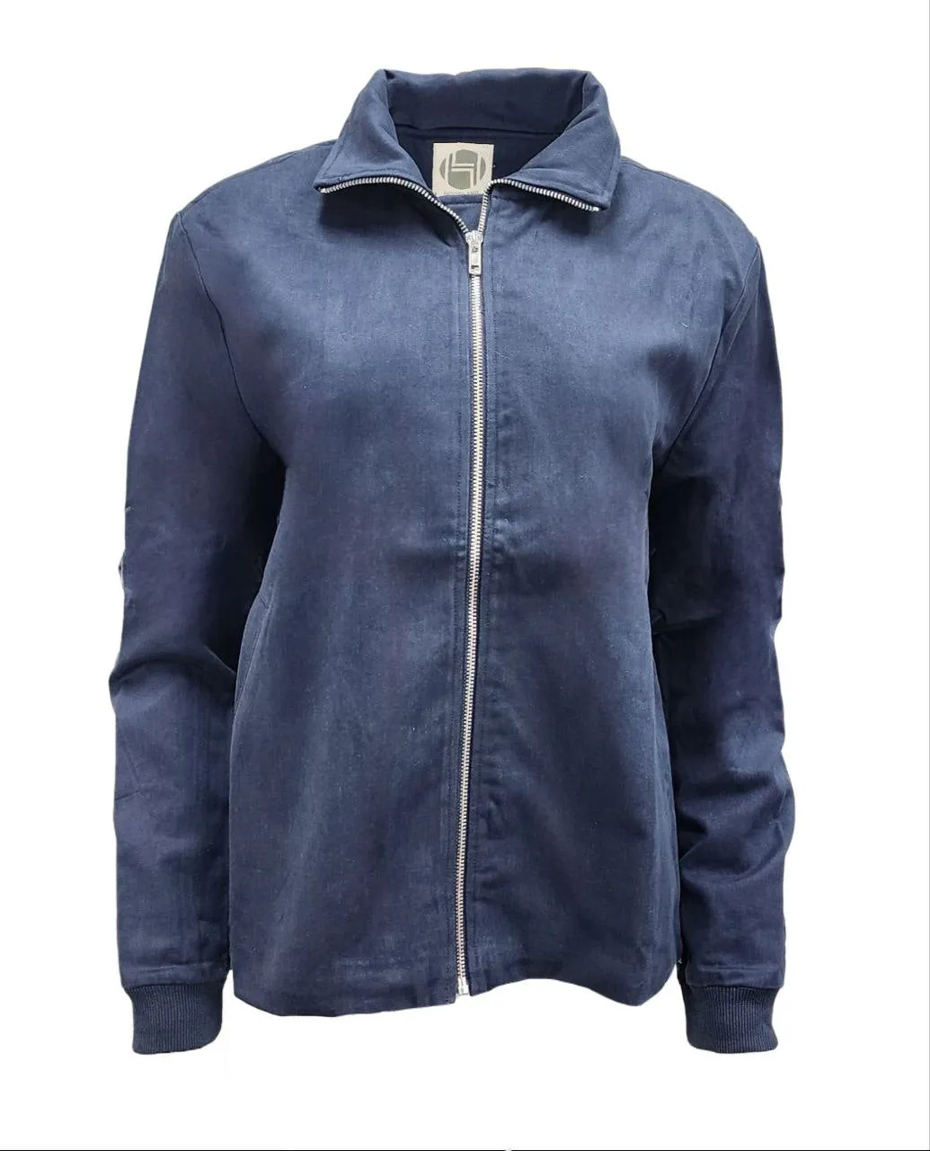 HoodLamb Women's Navy Side Zip Collared Natural Hemp Jacket 420 NWT