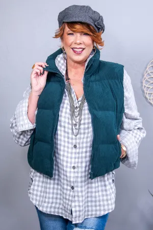 Hot Cocoa And Snuggling Hunter Green Solid Puffer Vest - O5649HGN