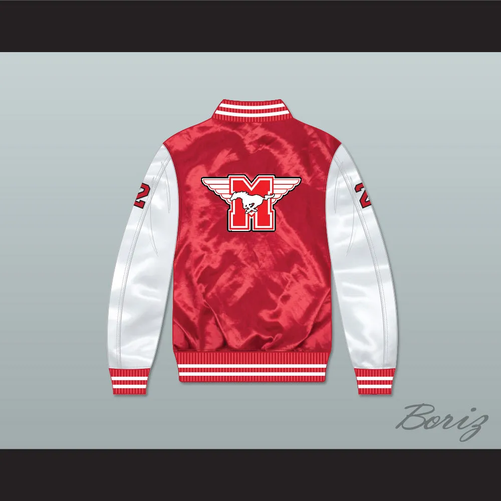 Huey Hewitt 2 Hamilton Mustangs Red/ White Varsity Letterman Satin Bomber Jacket