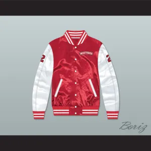 Huey Hewitt 2 Hamilton Mustangs Red/ White Varsity Letterman Satin Bomber Jacket
