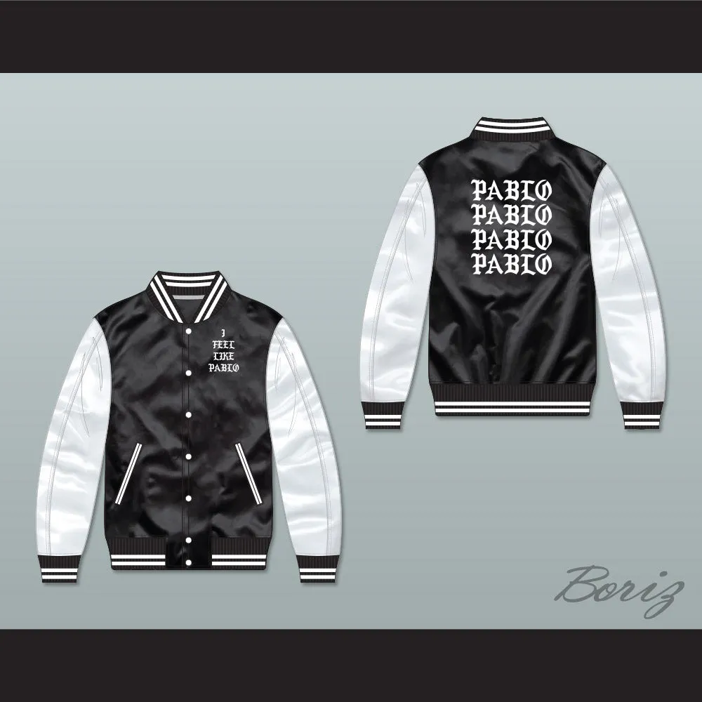 I Feel Like Pablo Black/ White Varsity Letterman Satin Bomber Jacket 1