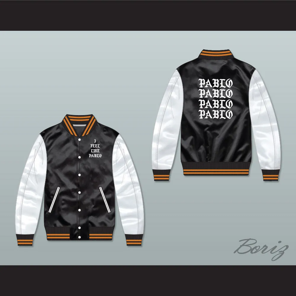 I Feel Like Pablo Black/ White Varsity Letterman Satin Bomber Jacket 2