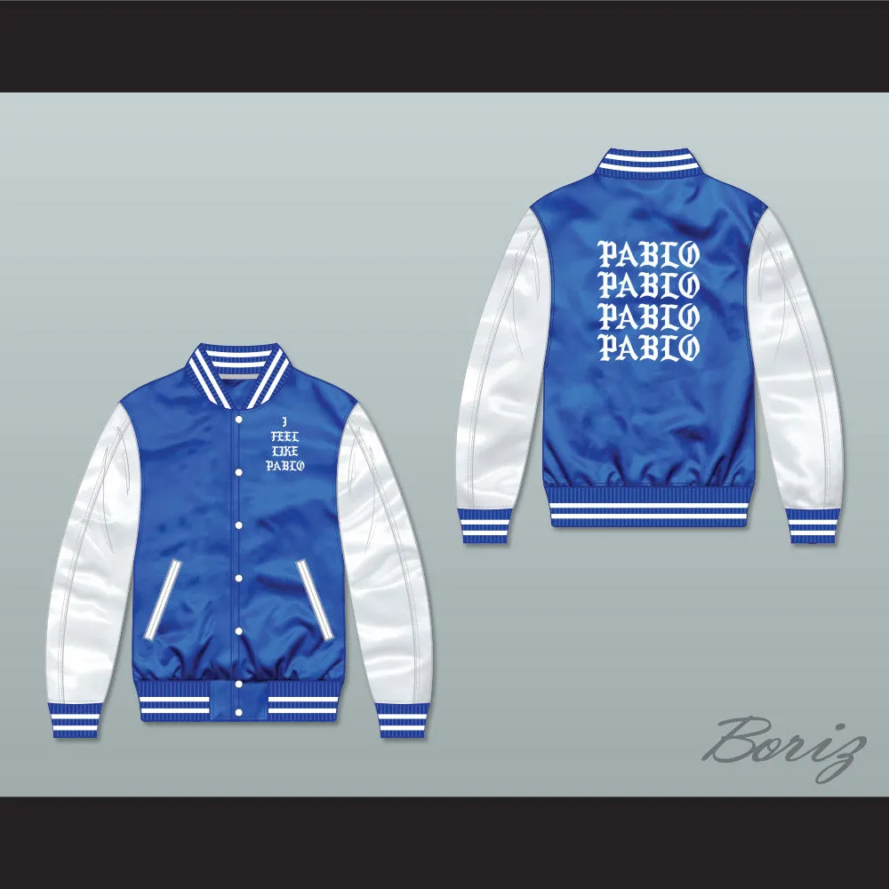 I Feel Like Pablo Blue/ White Varsity Letterman Satin Bomber Jacket