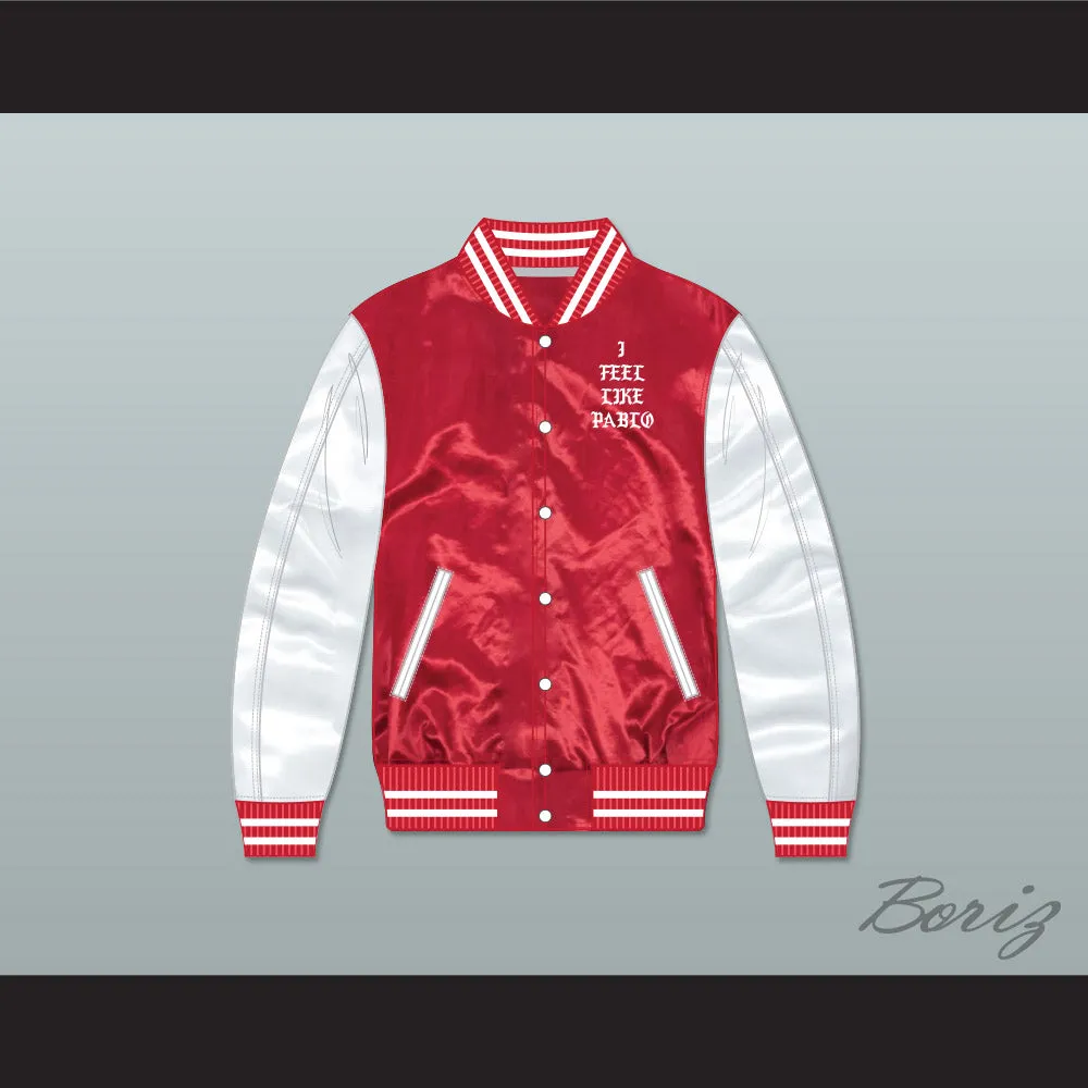I Feel Like Pablo Red/ White Varsity Letterman Satin Bomber Jacket