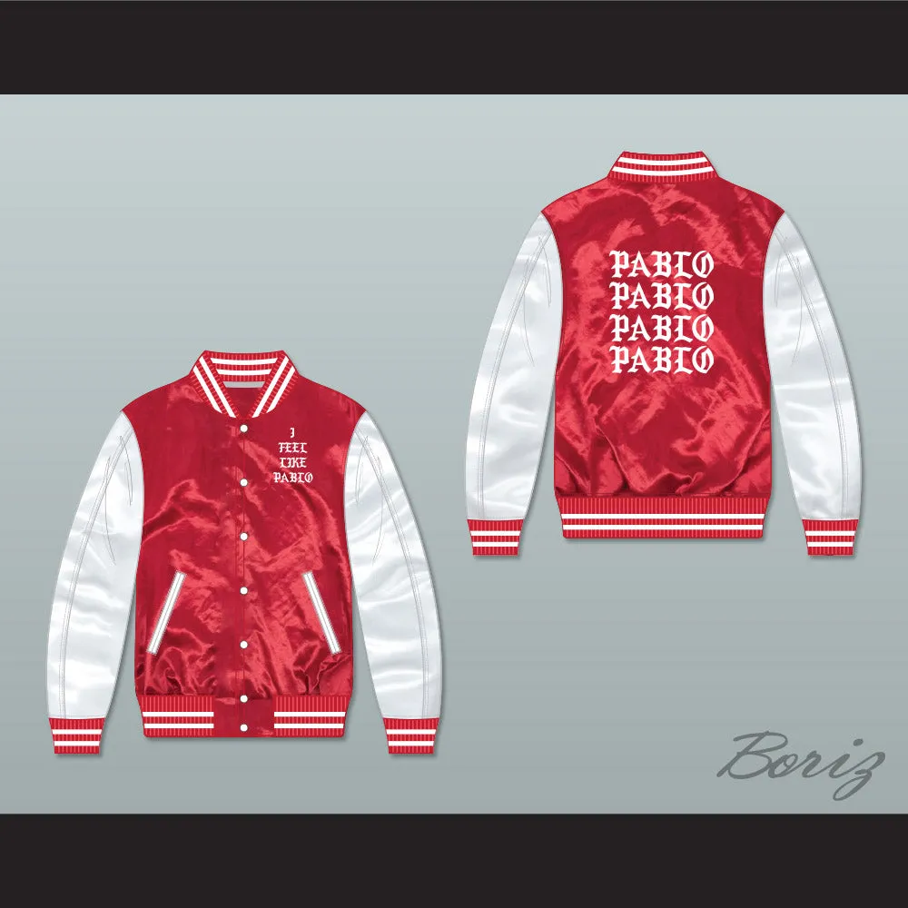 I Feel Like Pablo Red/ White Varsity Letterman Satin Bomber Jacket