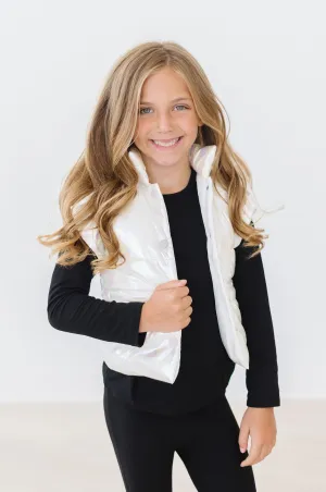 Iridescent White Checker Puffer Vest