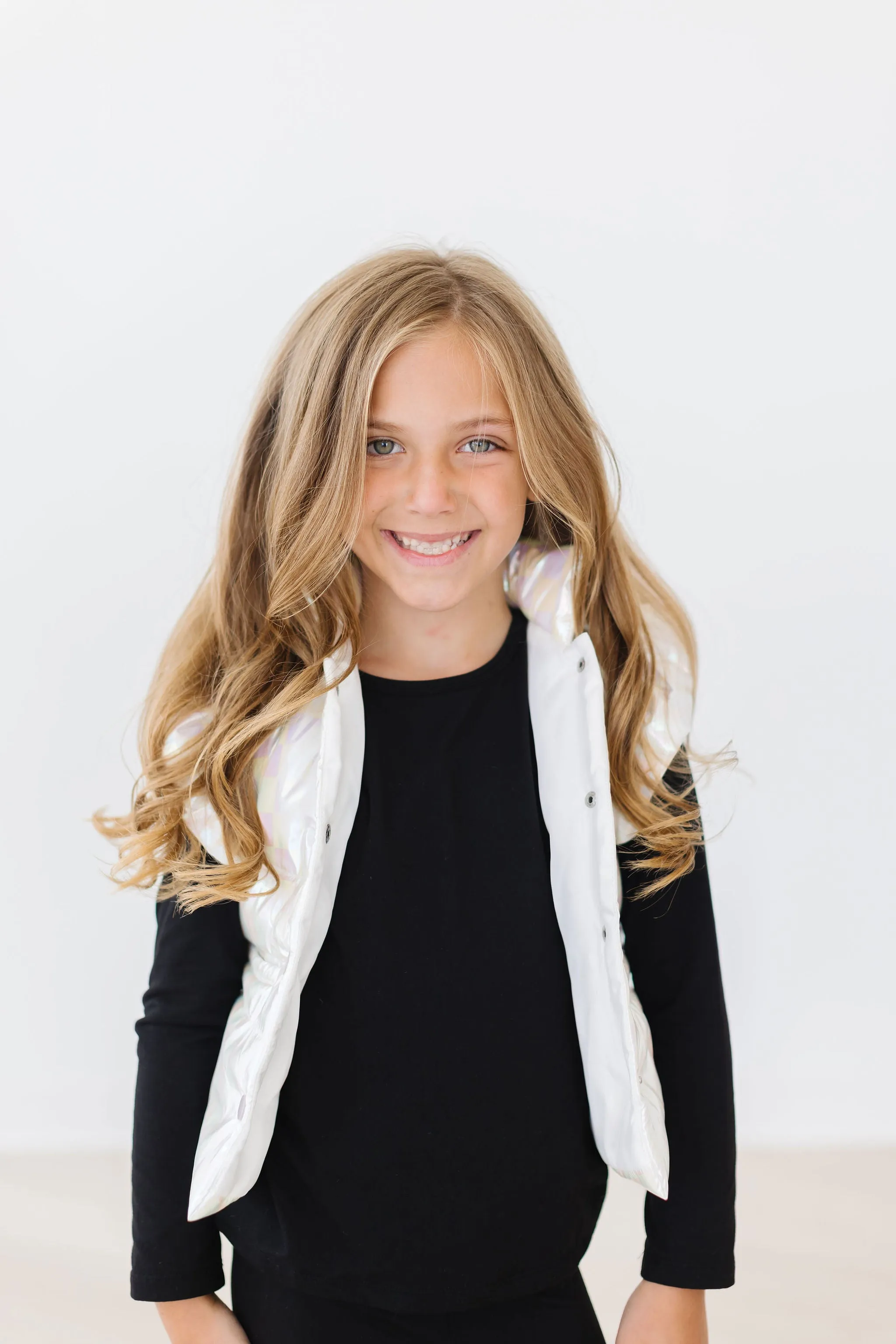 Iridescent White Checker Puffer Vest