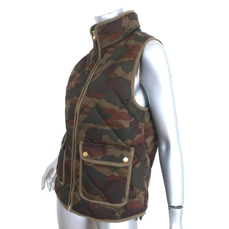 J.Crew Excursion Quilted Down Puffer Vest Olive Camouflage Size Small