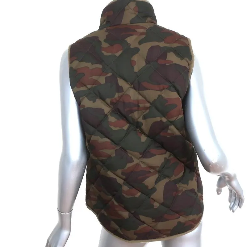 J.Crew Excursion Quilted Down Puffer Vest Olive Camouflage Size Small