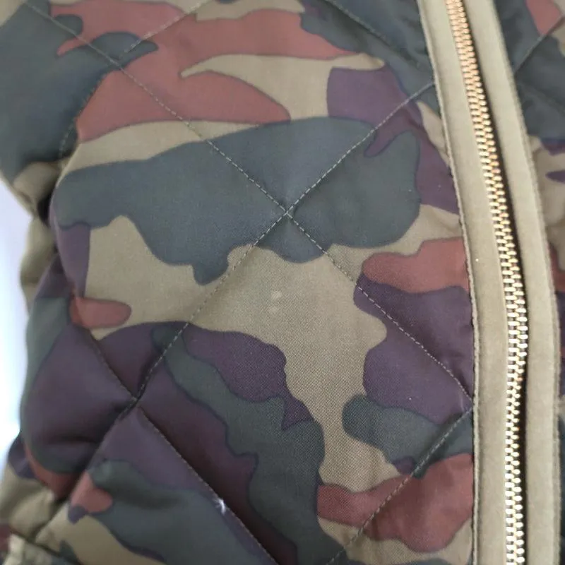 J.Crew Excursion Quilted Down Puffer Vest Olive Camouflage Size Small