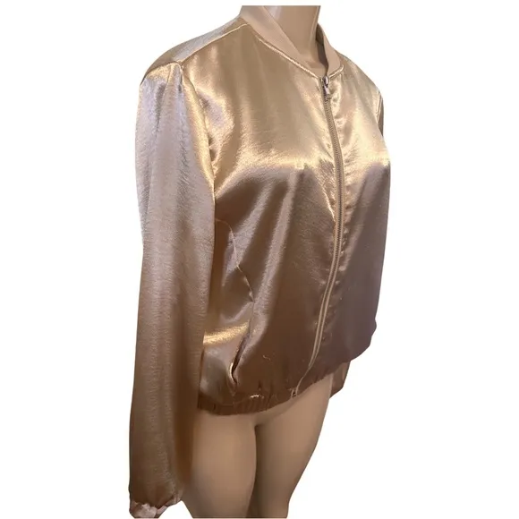 JOA Anthropologie Gold Satin Bomber Jacket M