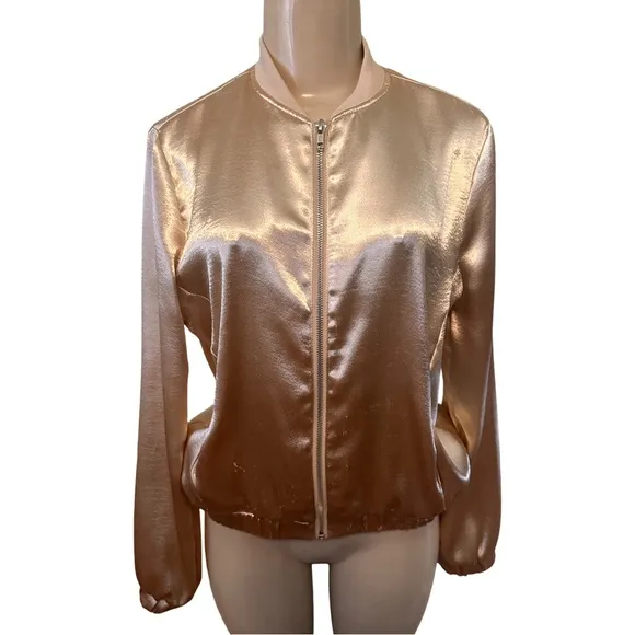JOA Anthropologie Gold Satin Bomber Jacket M