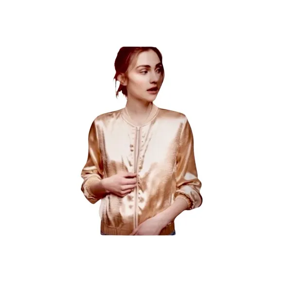 JOA Anthropologie Gold Satin Bomber Jacket M