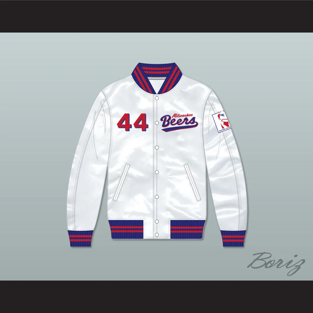 Joe Cooper 44 Milwaukee Beers BASEketball White Varsity Letterman Satin Bomber Jacket