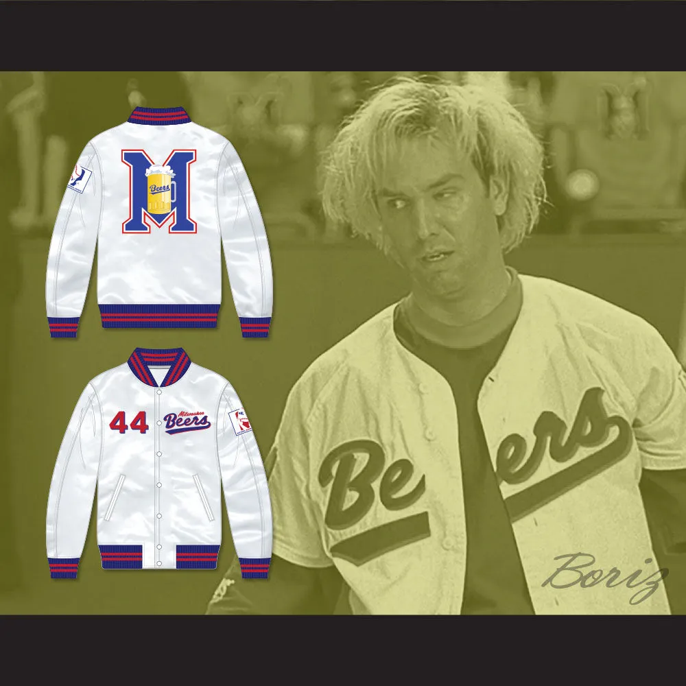 Joe Cooper 44 Milwaukee Beers BASEketball White Varsity Letterman Satin Bomber Jacket