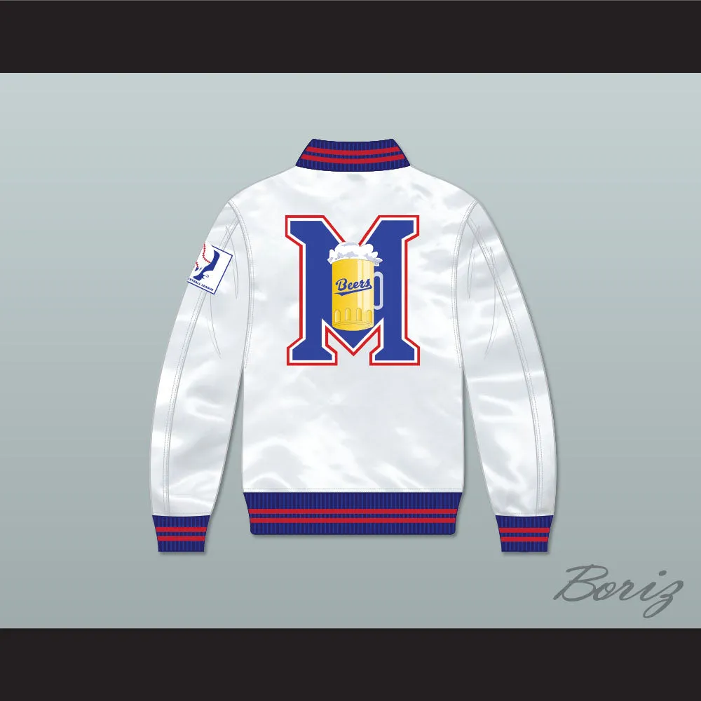 Joe Cooper 44 Milwaukee Beers BASEketball White Varsity Letterman Satin Bomber Jacket