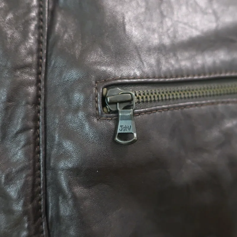 John Varvatos Leather Hooded Bomber Jacket Dark Brown Size Large