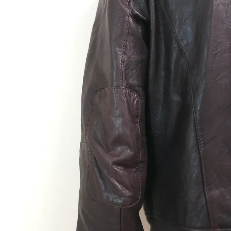 John Varvatos Leather Hooded Bomber Jacket Dark Brown Size Large