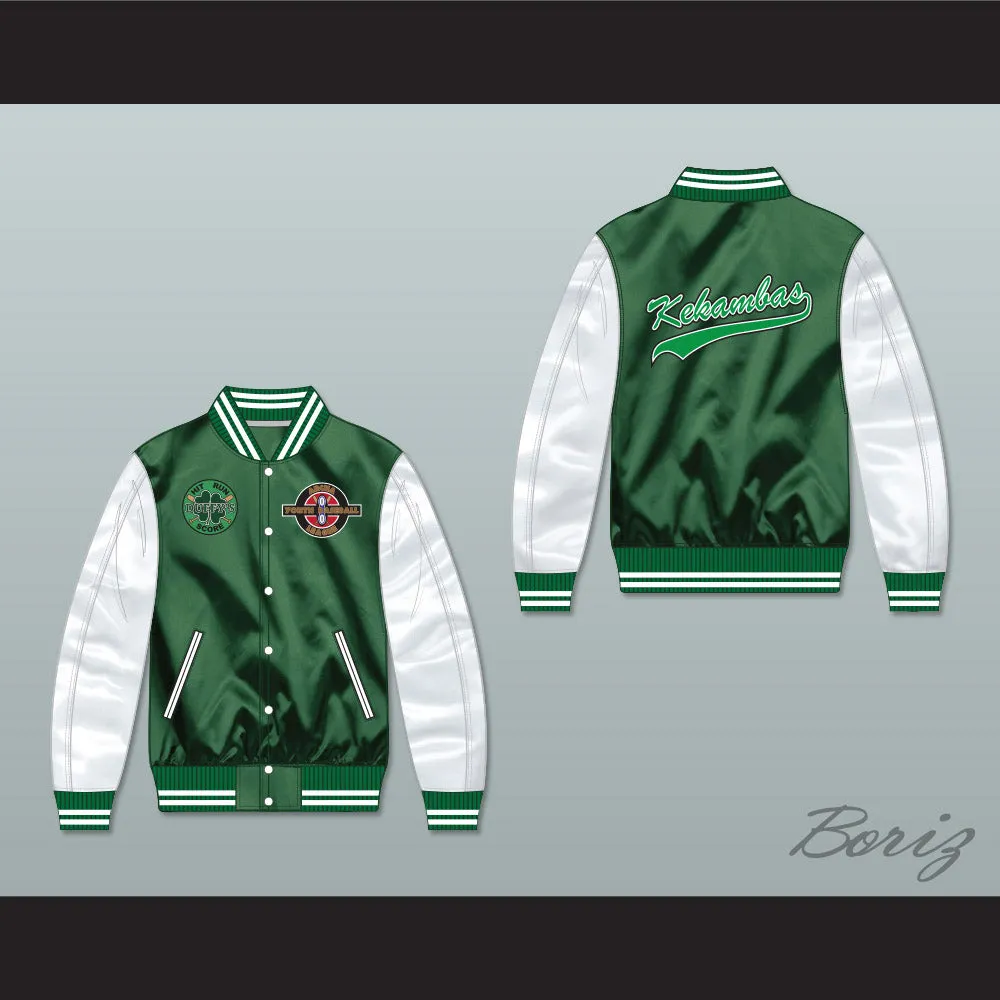 Kekambas Green/ White Varsity Letterman Satin Bomber Jacket 2