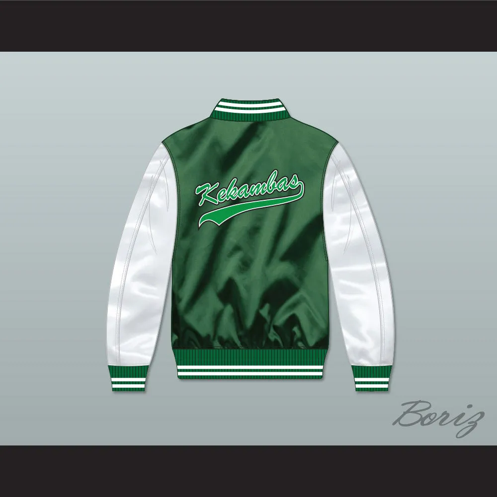 Kekambas Green/ White Varsity Letterman Satin Bomber Jacket 2