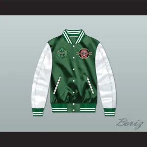 Kekambas Green/ White Varsity Letterman Satin Bomber Jacket 2