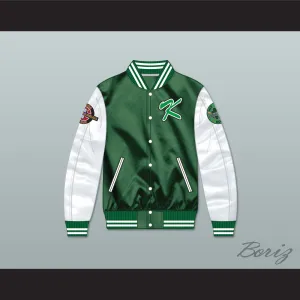 Kekambas Green/ White Varsity Letterman Satin Bomber Jacket 4