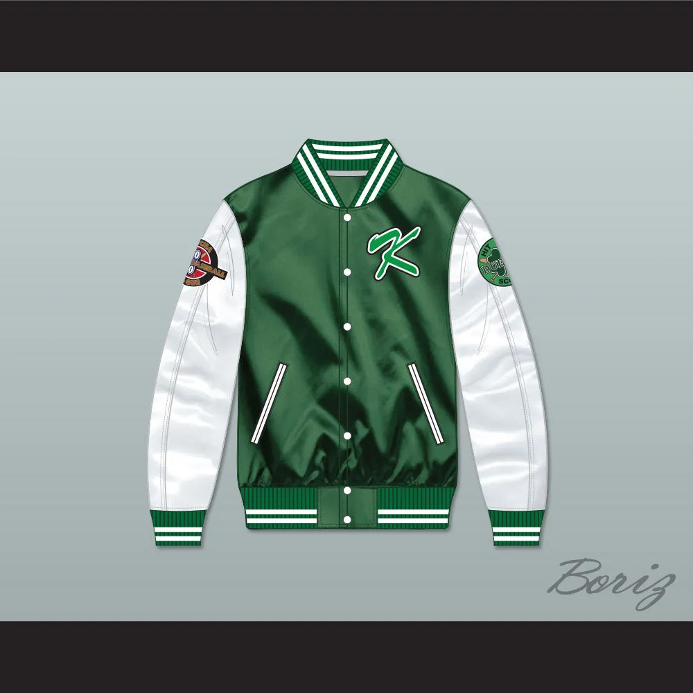 Kekambas Green/ White Varsity Letterman Satin Bomber Jacket 4