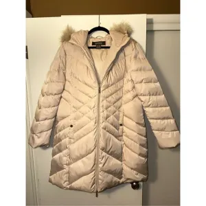 Kenneth Cole Reaction Beige Quilted Down Faux Fur Coat XXL EUC