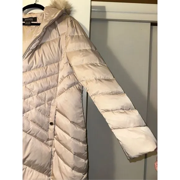 Kenneth Cole Reaction Beige Quilted Down Faux Fur Coat XXL EUC