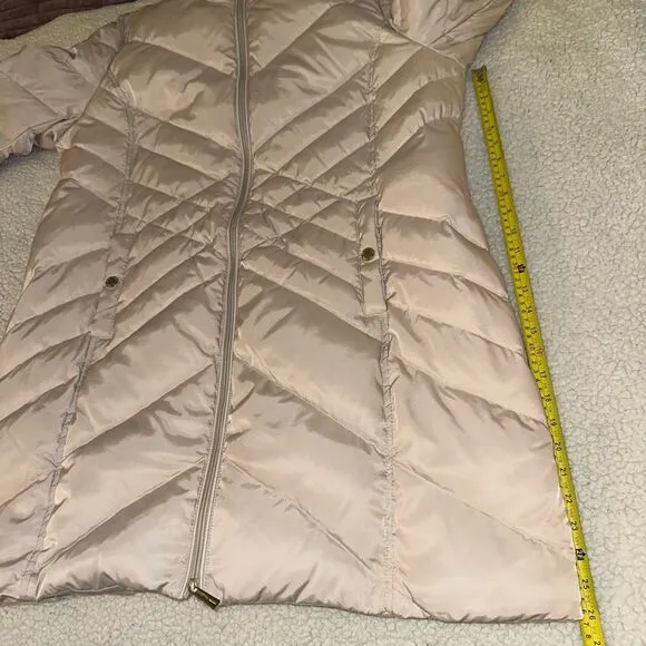 Kenneth Cole Reaction Beige Quilted Down Faux Fur Coat XXL EUC
