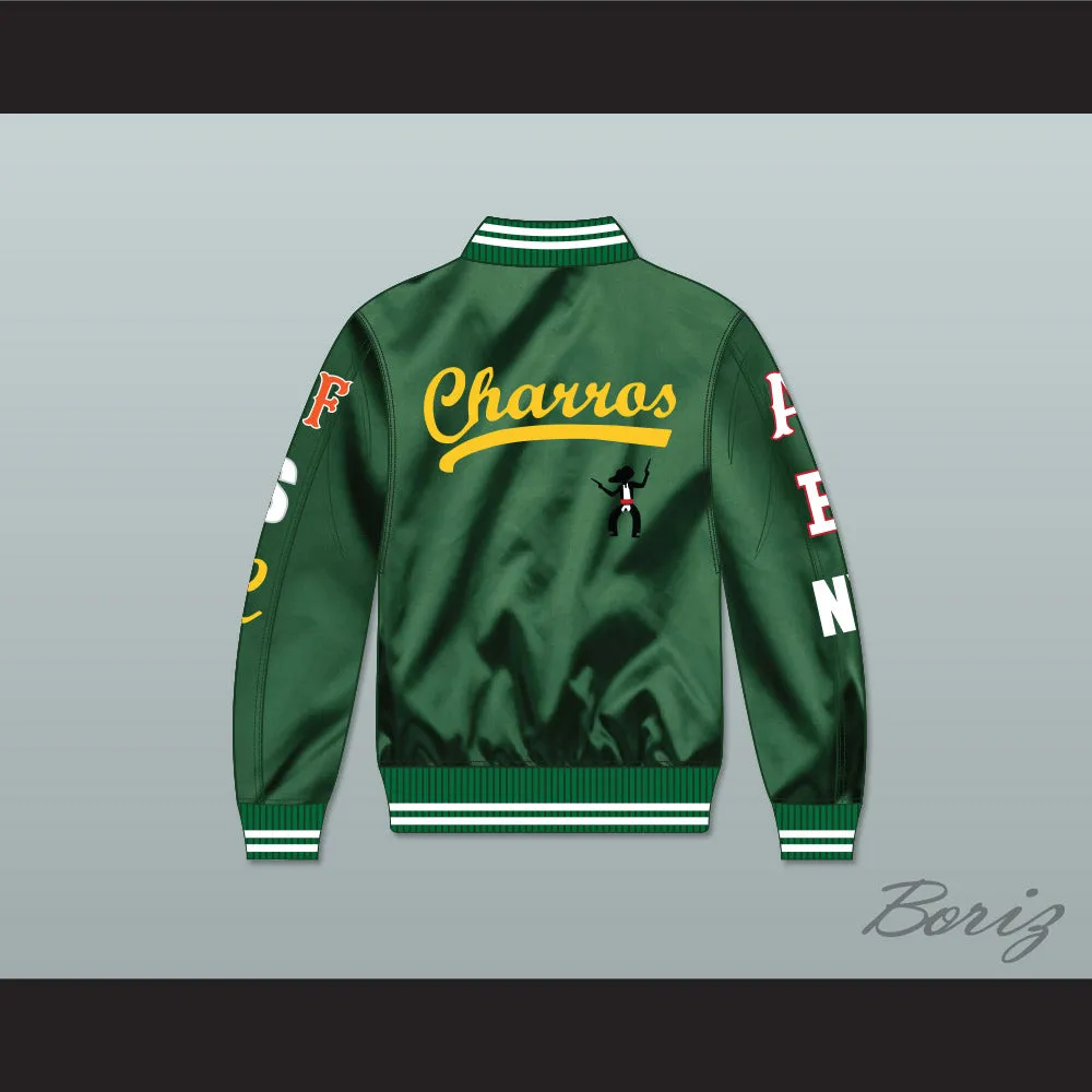Kenny Powers 55 Charros Career Atlanta/Boston/New York/San Francisco/Seattle Green Varsity Letterman Satin Bomber Jacket