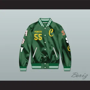 Kenny Powers 55 Charros Career Atlanta/Boston/New York/San Francisco/Seattle Green Varsity Letterman Satin Bomber Jacket