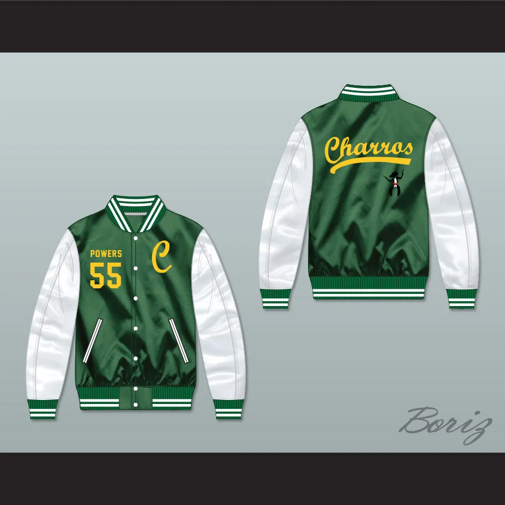 Kenny Powers 55 Charros Green/ White Varsity Letterman Satin Bomber Jacket