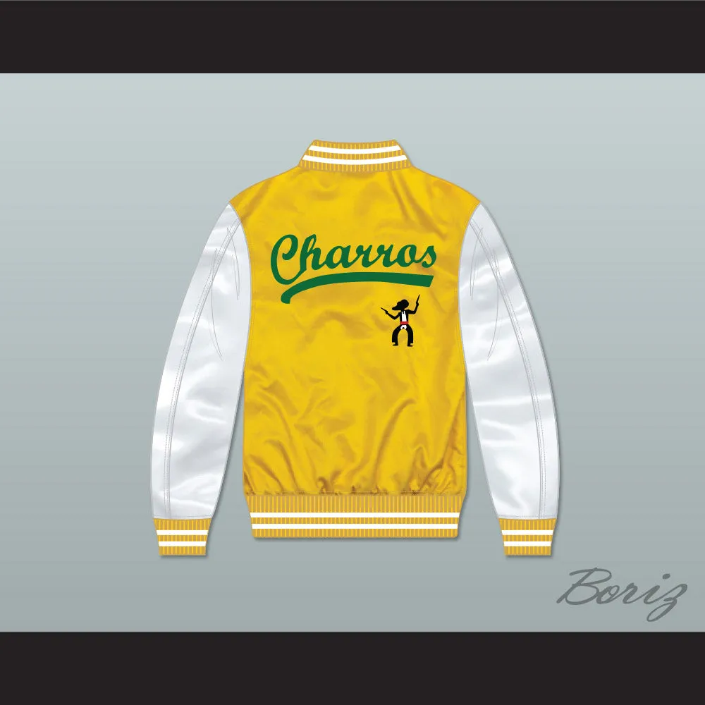 Kenny Powers 55 Charros Yellow/ White Varsity Letterman Satin Bomber Jacket