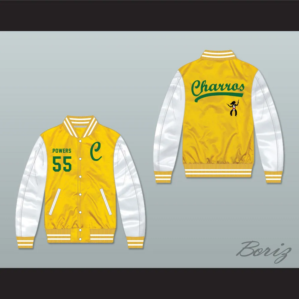 Kenny Powers 55 Charros Yellow/ White Varsity Letterman Satin Bomber Jacket