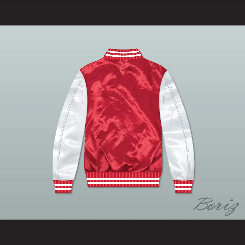 Kevin Gates No Security Red and White Varsity Letterman Satin Bomber Jacket
